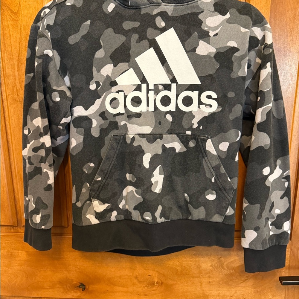 Adidas Kids Camouflage Hoodie - Black, Gray, and White
